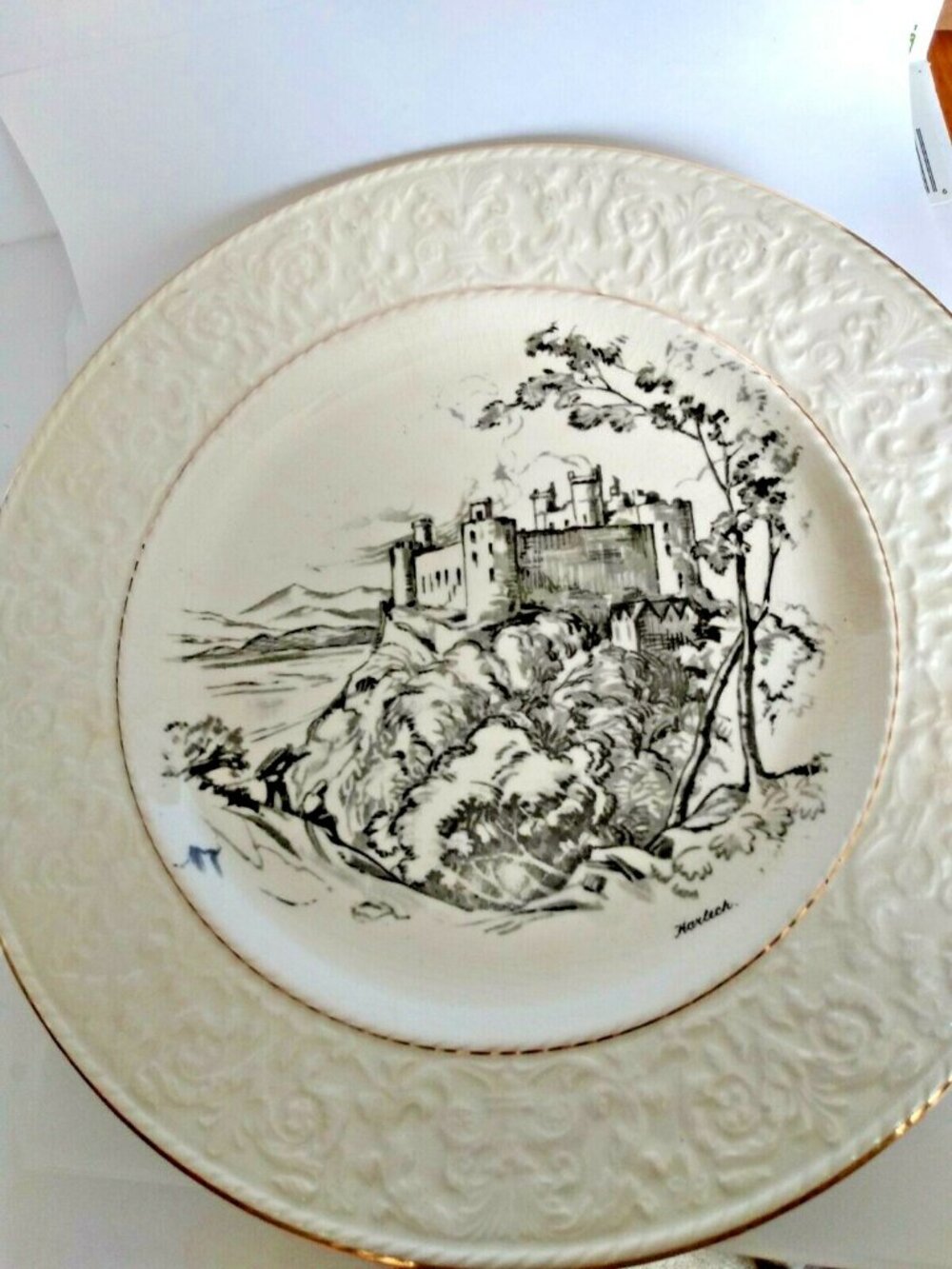 ROYAL WINTON EMBOSSED DECORATIVE PLATE 12 INCH ROUND - Harlech Castle